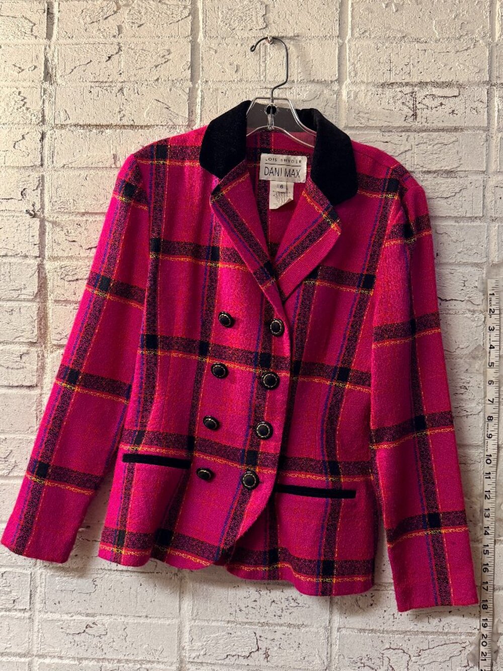 Vintage Lois Snyder Dani Max Pink Plaid Blazer 90s  Size 6 Double Breasted USA